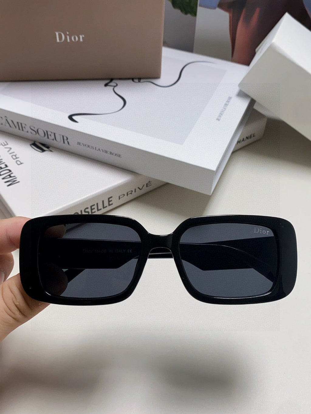 DIOR MONTAIGNE SUNGLASSES 571596 IN BLACK ACETATE TEXT LOGO