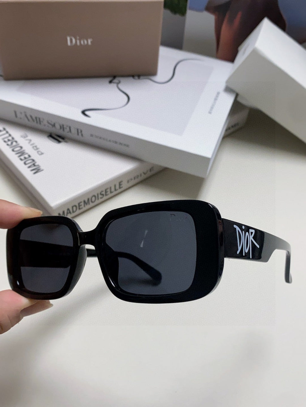 DIOR MONTAIGNE SUNGLASSES 571596 IN BLACK ACETATE TEXT LOGO