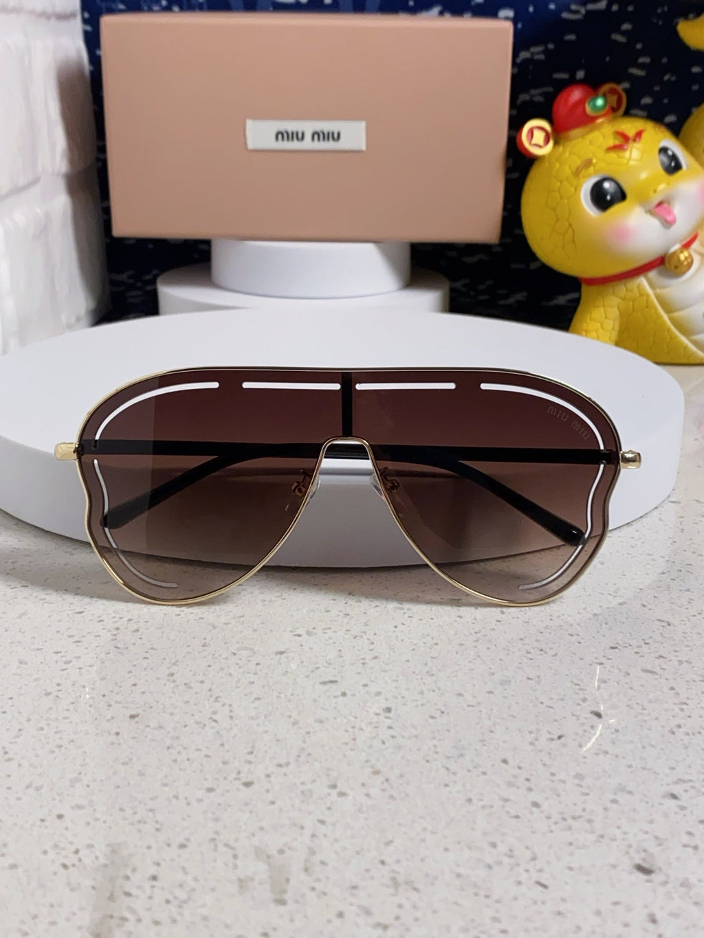 MIU MIU RUNWAY SUNGLASSES 571638 IN GOLD METAL BROWN SMOKE LENSES