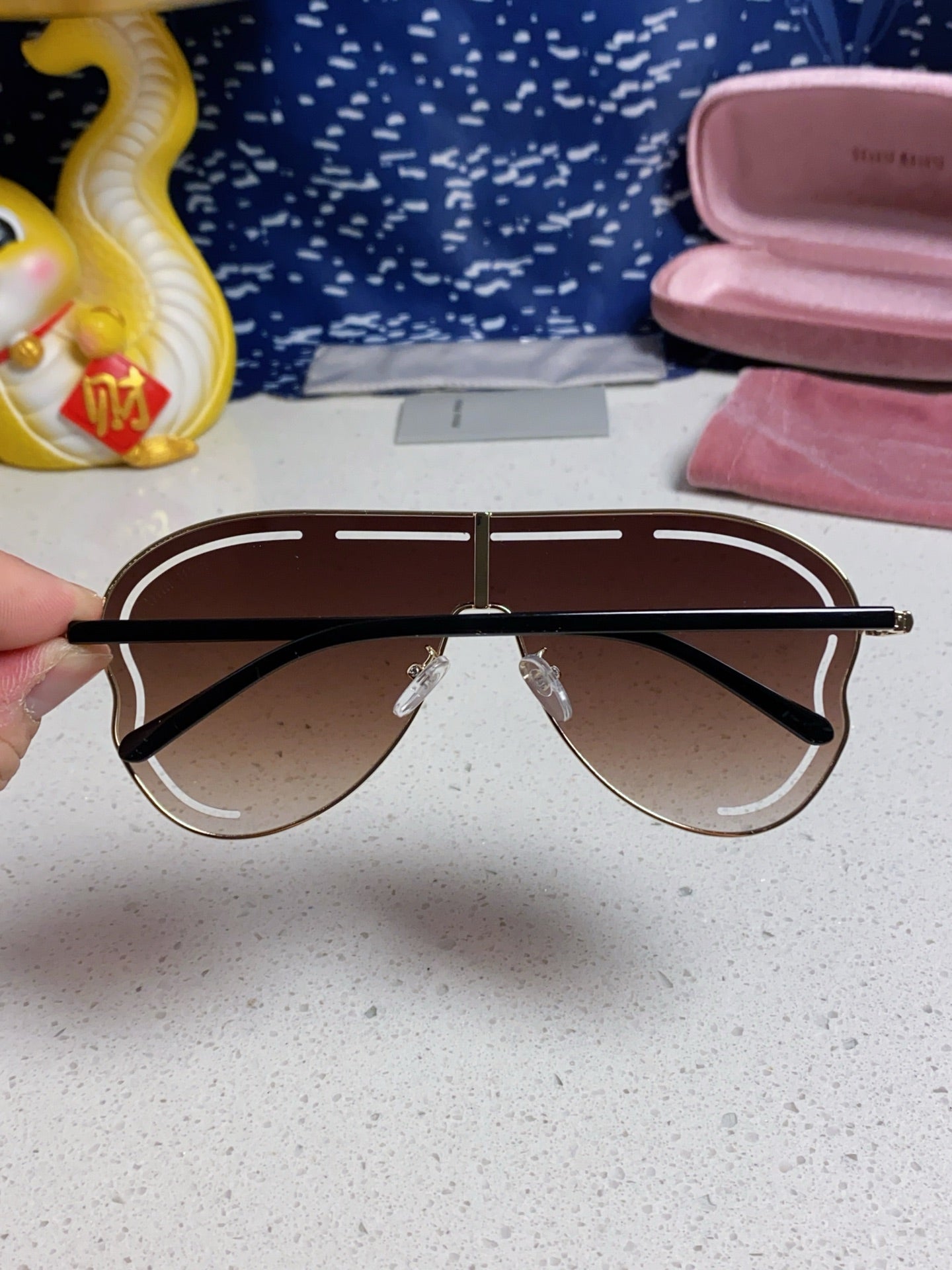 MIU MIU RUNWAY SUNGLASSES 571638 IN GOLD METAL BROWN SMOKE LENSES