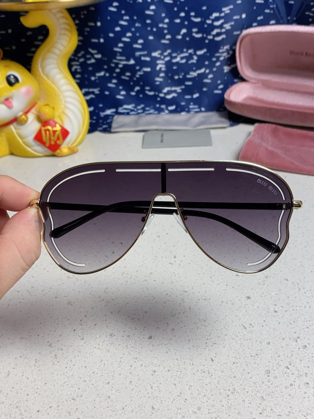 MIU MIU RUNWAY SUNGLASSES 571639 IN GOLD METAL GREY SMOKE LENSES