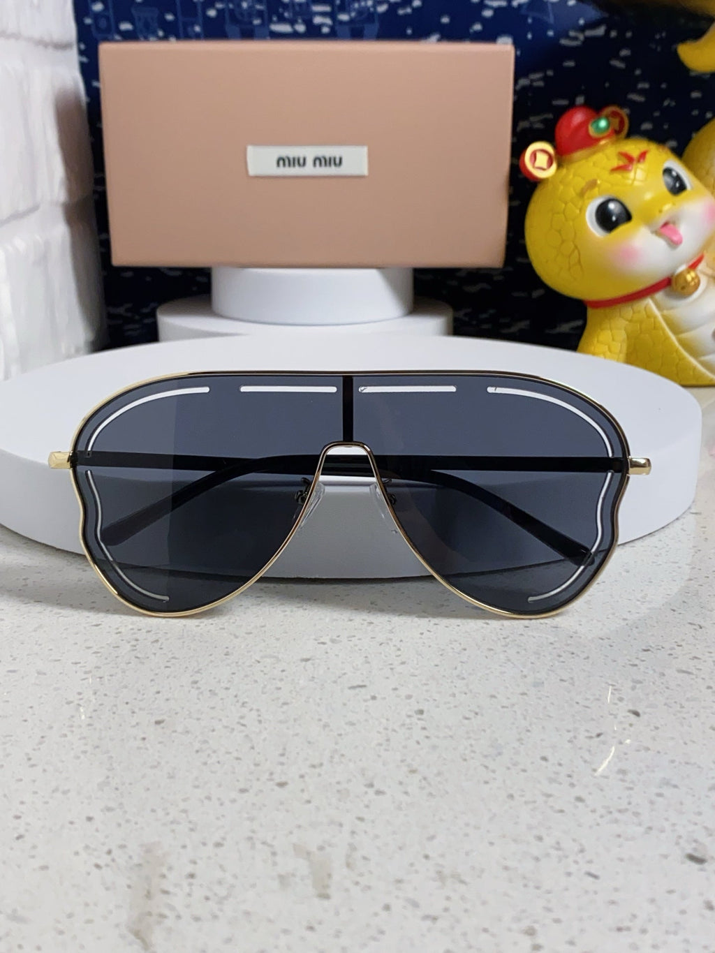 MIU MIU RUNWAY SUNGLASSES 571640 IN BLACK METAL BLACK LENSES