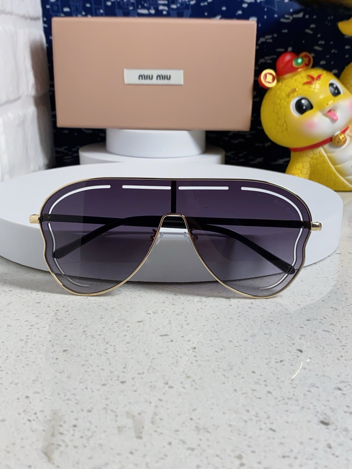 MIU MIU RUNWAY SUNGLASSES 571639 IN GOLD METAL GREY SMOKE LENSES