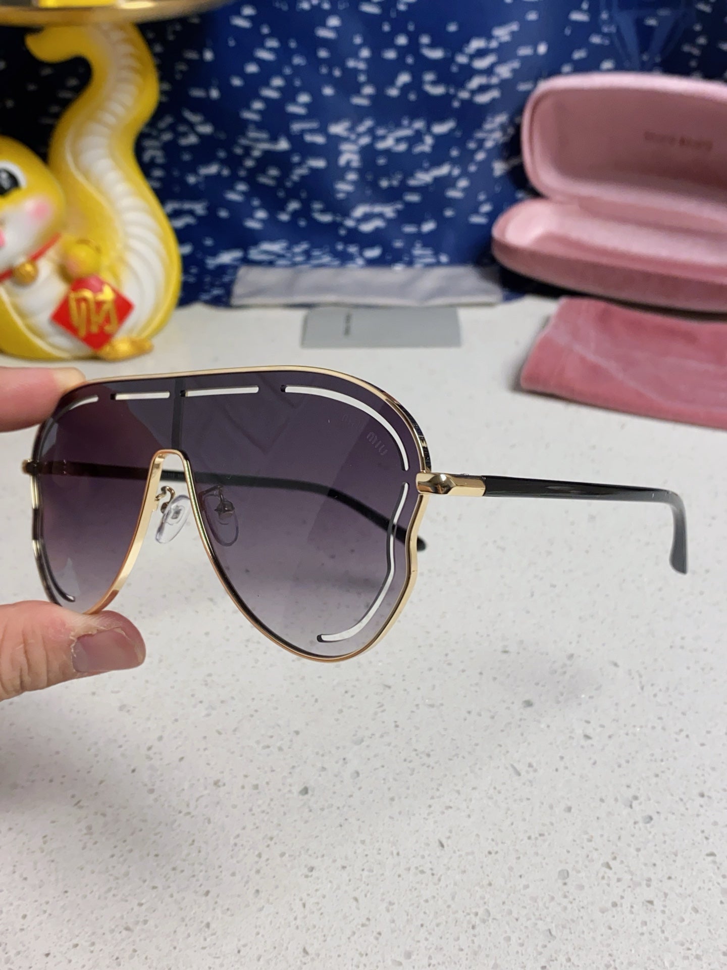 MIU MIU RUNWAY SUNGLASSES 571639 IN GOLD METAL GREY SMOKE LENSES