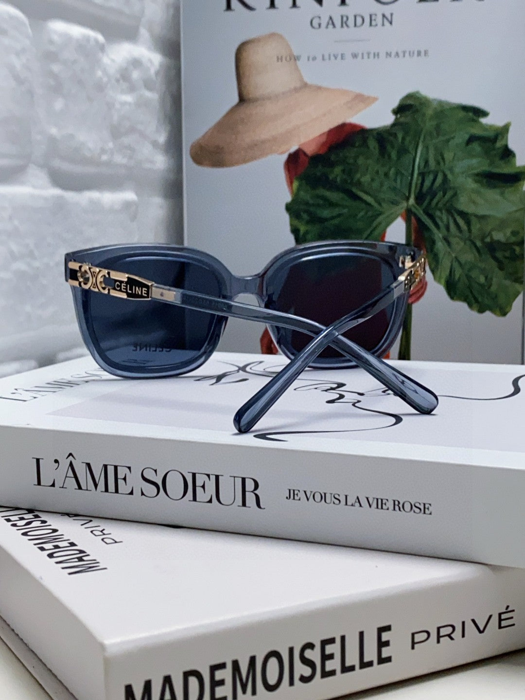 CELINE TRIOMPHE SUNGLASSES 573249 IN NAVY BLUE ACETATE METAL LOGO