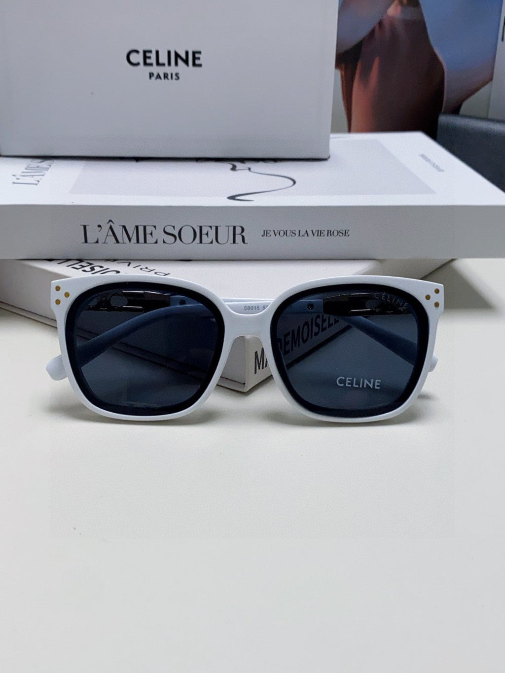 CELINE TRIOMPHE SUNGLASSES 573250 IN WHITE ACETATE METAL LOGO
