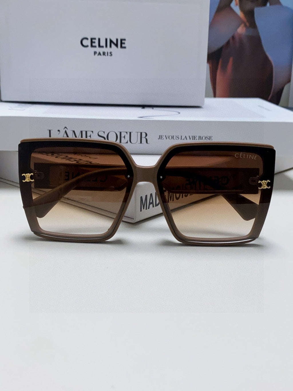 CELINE TRIOMPHE SUNGLASSES 573254 IN CAMEL ACETATE