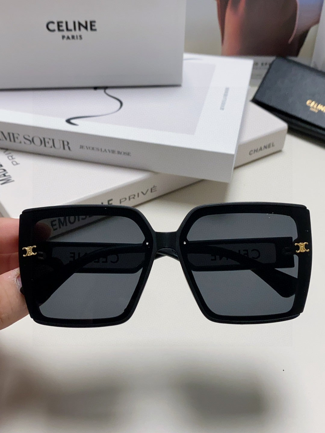 CELINE TRIOMPHE SUNGLASSES 573256 IN BLACK ACETATE