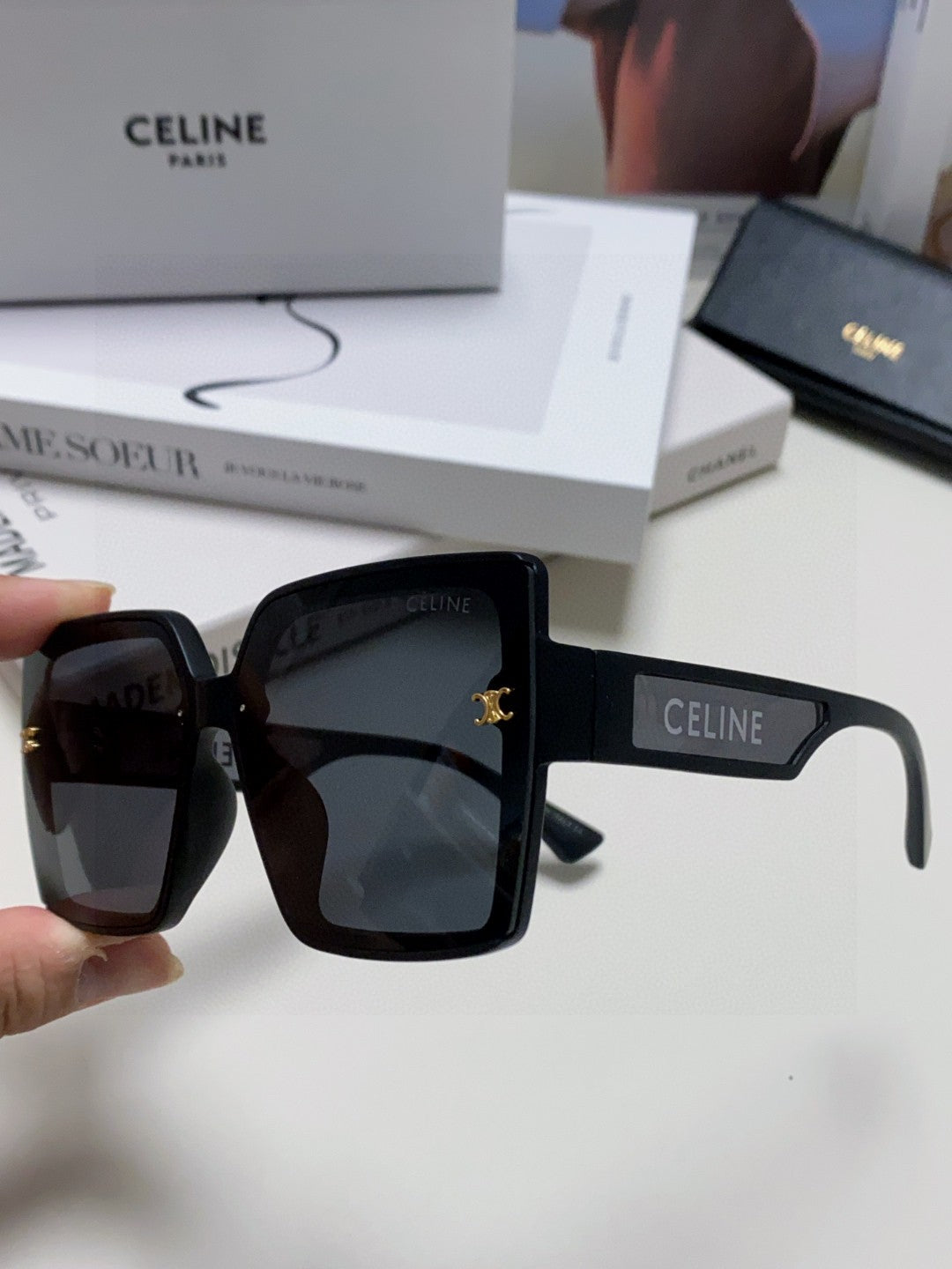 CELINE TRIOMPHE SUNGLASSES 573256 IN BLACK ACETATE