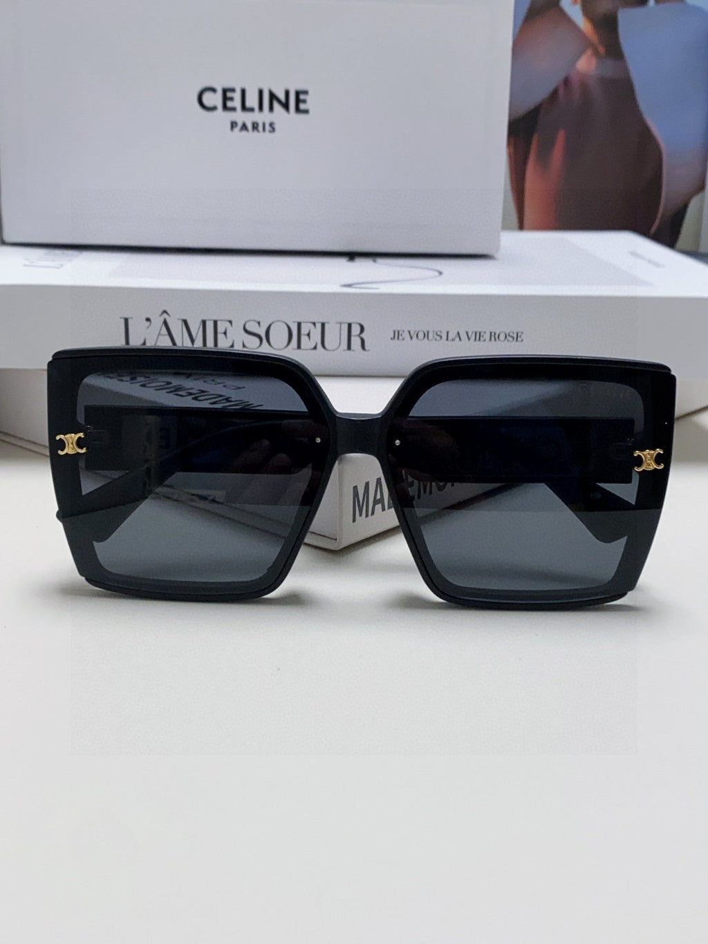 CELINE TRIOMPHE SUNGLASSES 573256 IN BLACK ACETATE