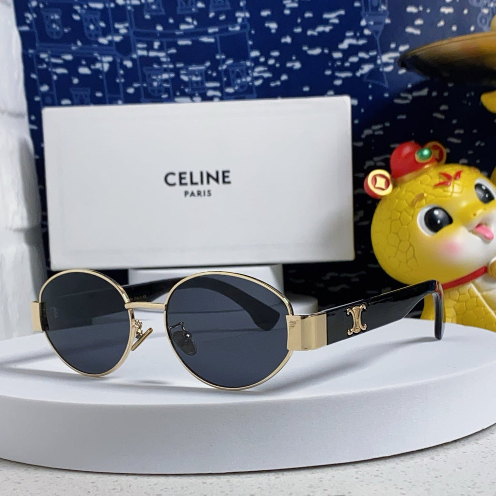 CELINE TRIOMPHE SUNGLASSES 538532 IN BLACK ACETATE GOLD METAL