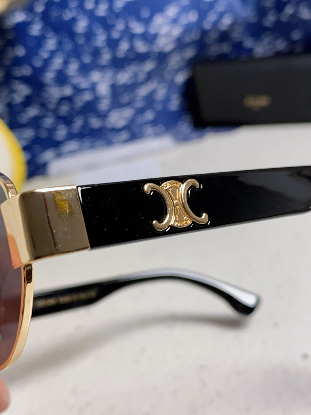 CELINE TRIOMPHE SUNGLASSES 538532 IN BLACK ACETATE GOLD METAL