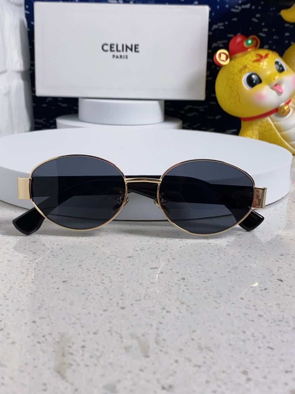 CELINE TRIOMPHE SUNGLASSES 538532 IN BLACK ACETATE GOLD METAL