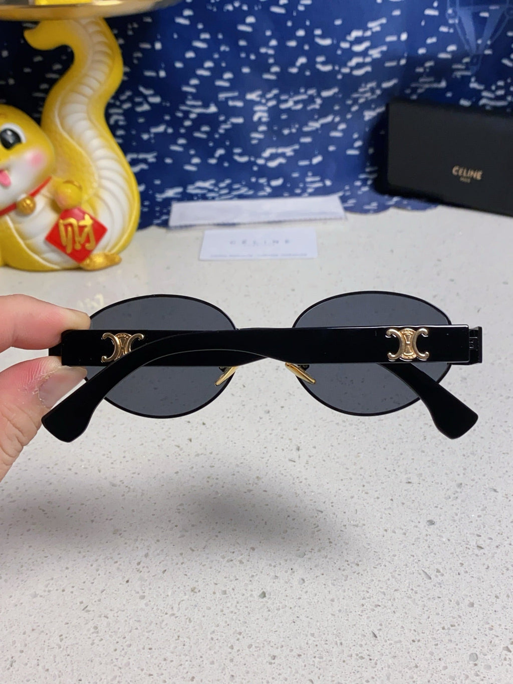 CELINE TRIOMPHE SUNGLASSES 538534 IN BLACK ACETATE