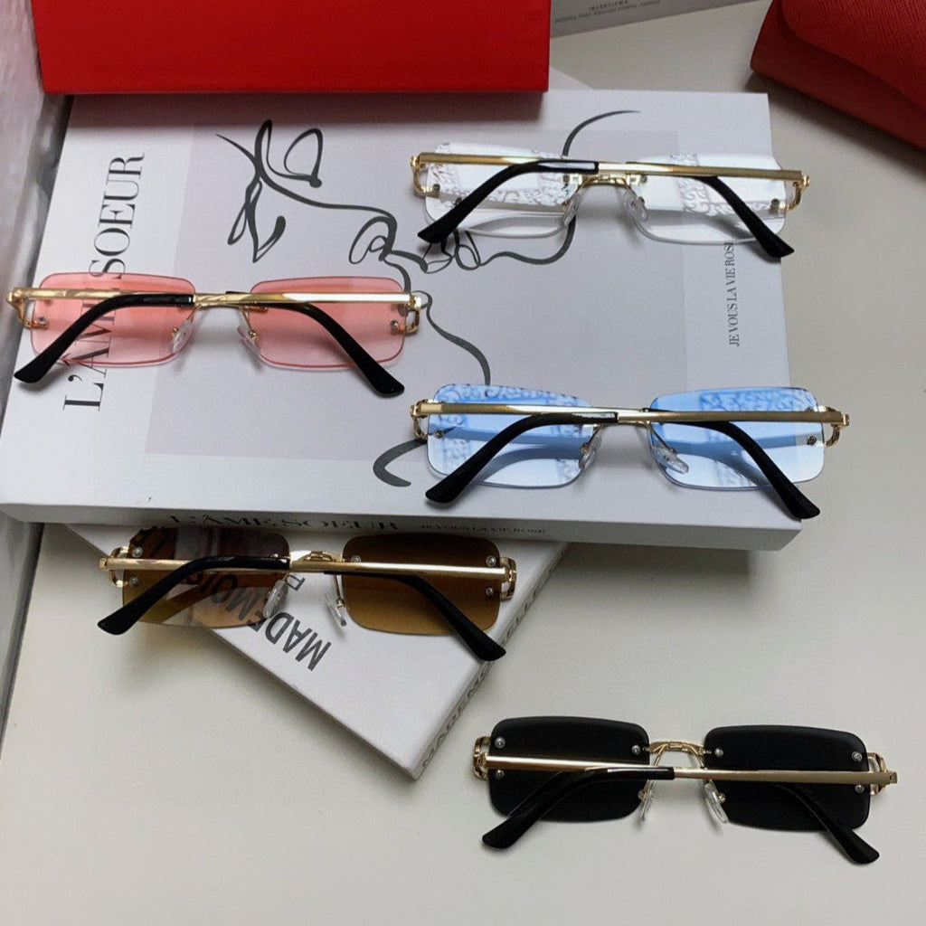 CARTIER RECTANGULAR RIMLESS FRAME SUNGLASSES 575769 IN METAL