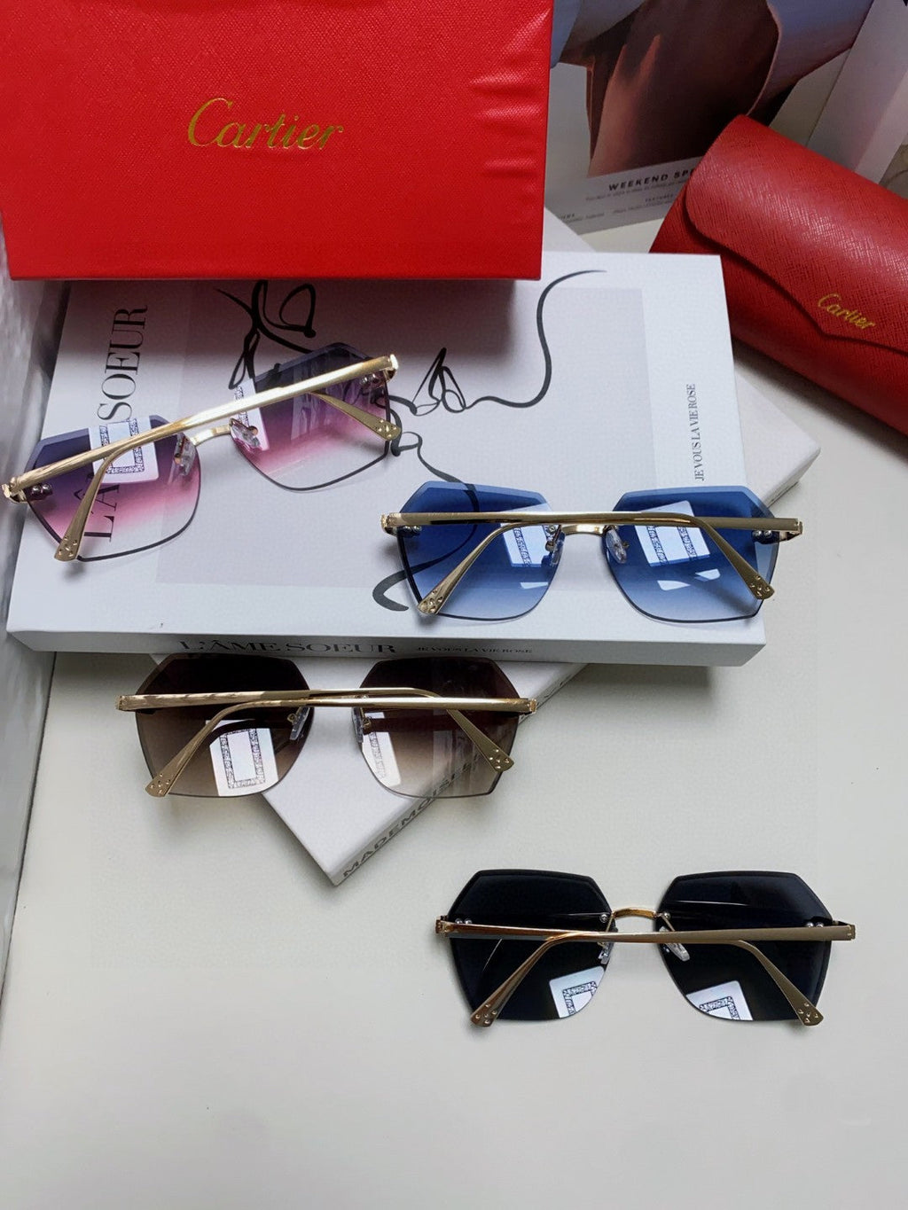 CARTIER PANTHÈRE RIMLESS GEOMETRIC FRAME SUNGLASSES 539743 IN METAL