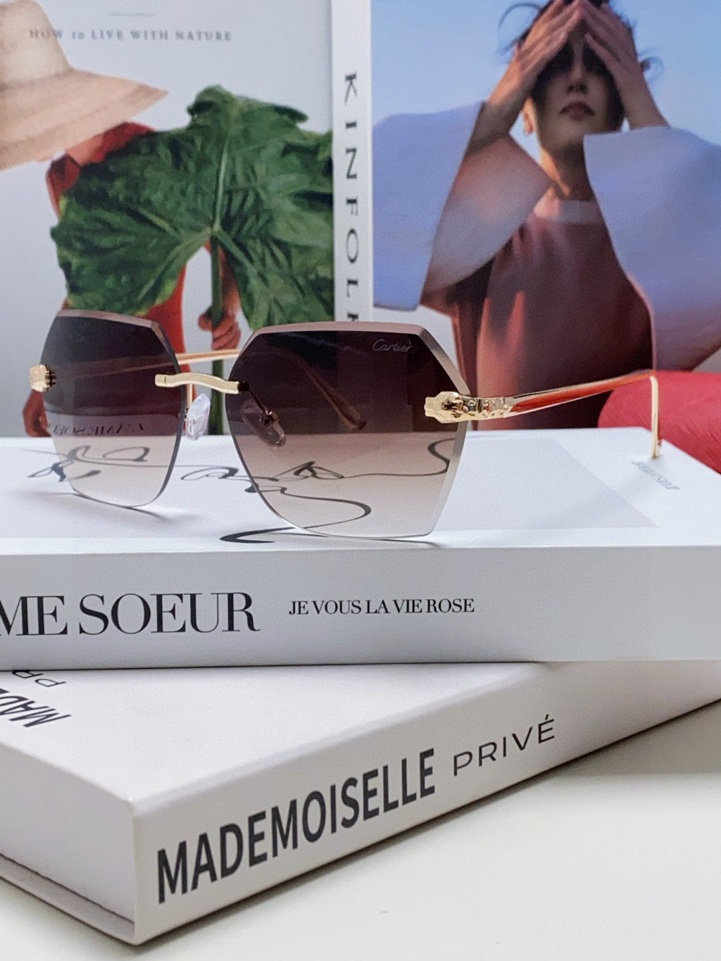 CARTIER PANTHÈRE RIMLESS GEOMETRIC FRAME SUNGLASSES 539743 IN METAL