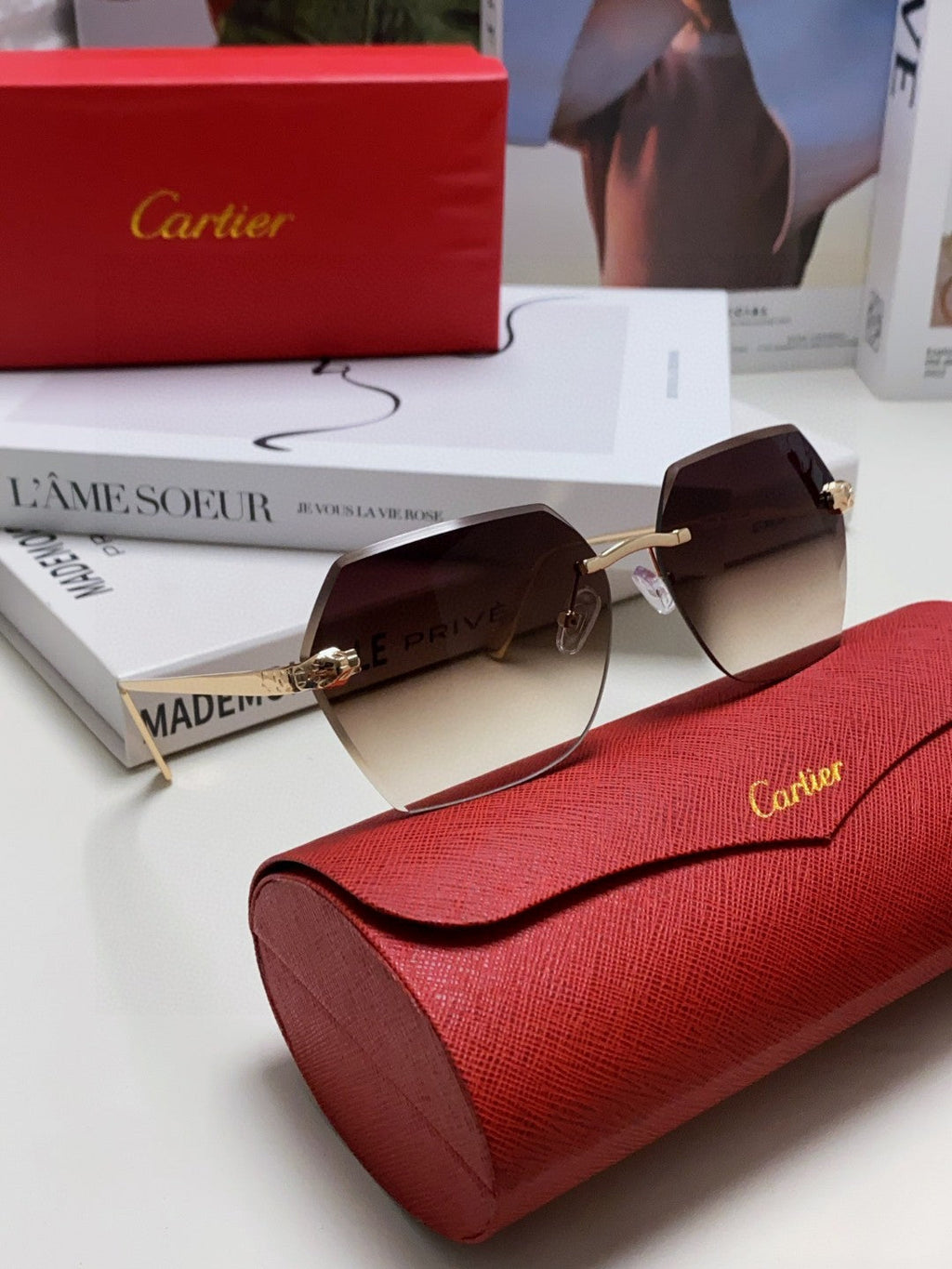 CARTIER PANTHÈRE RIMLESS GEOMETRIC FRAME SUNGLASSES 539743 IN METAL