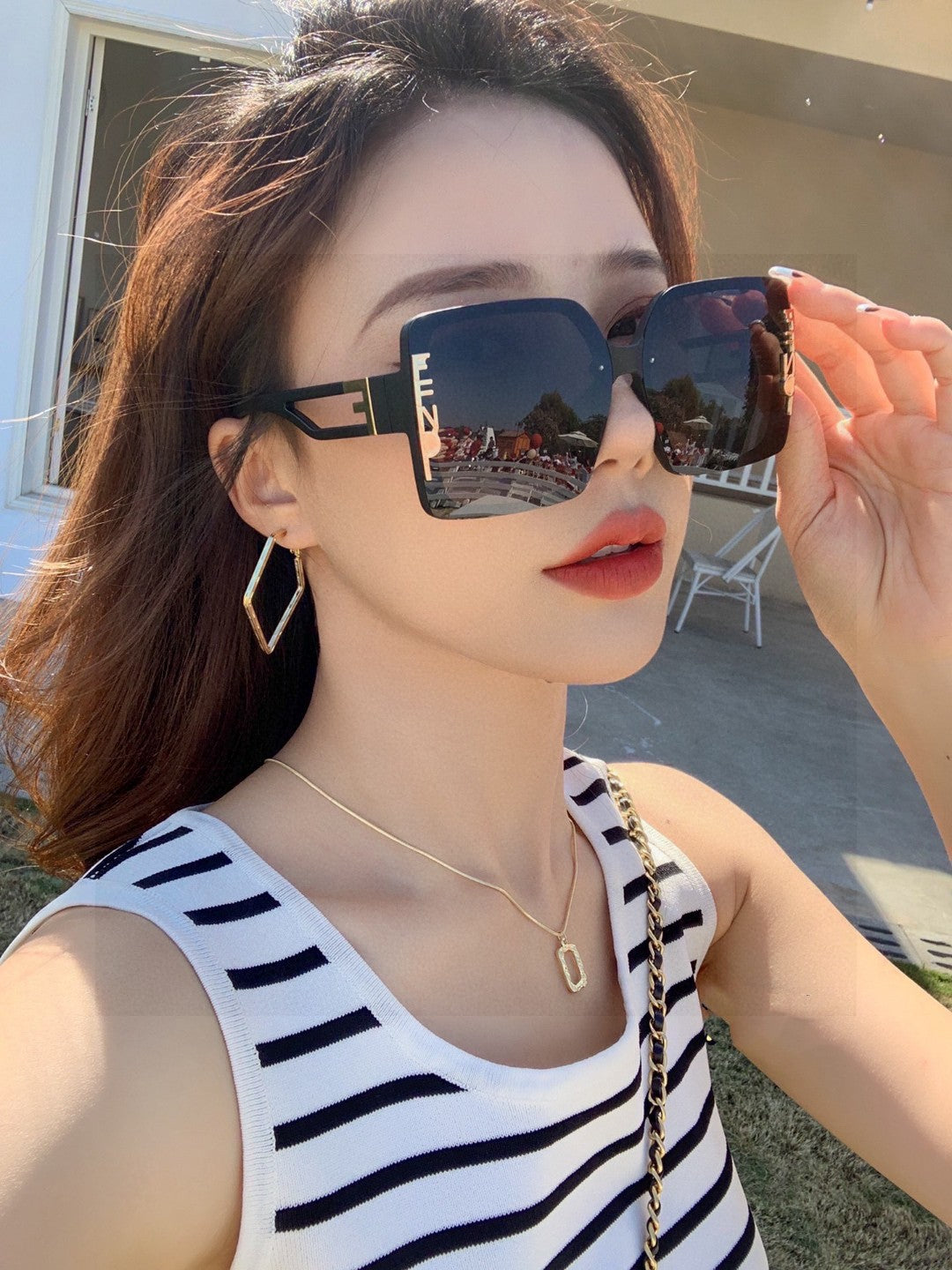 FENDI FF DIAMONDS SQUARE FRAME SUNGLASSES 575802 IN ACETATE