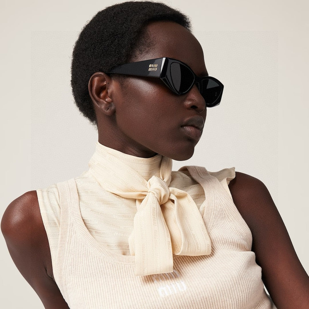 MIU MIU LOGO SUNGLASSES 576812 IN BLACK ACETATE