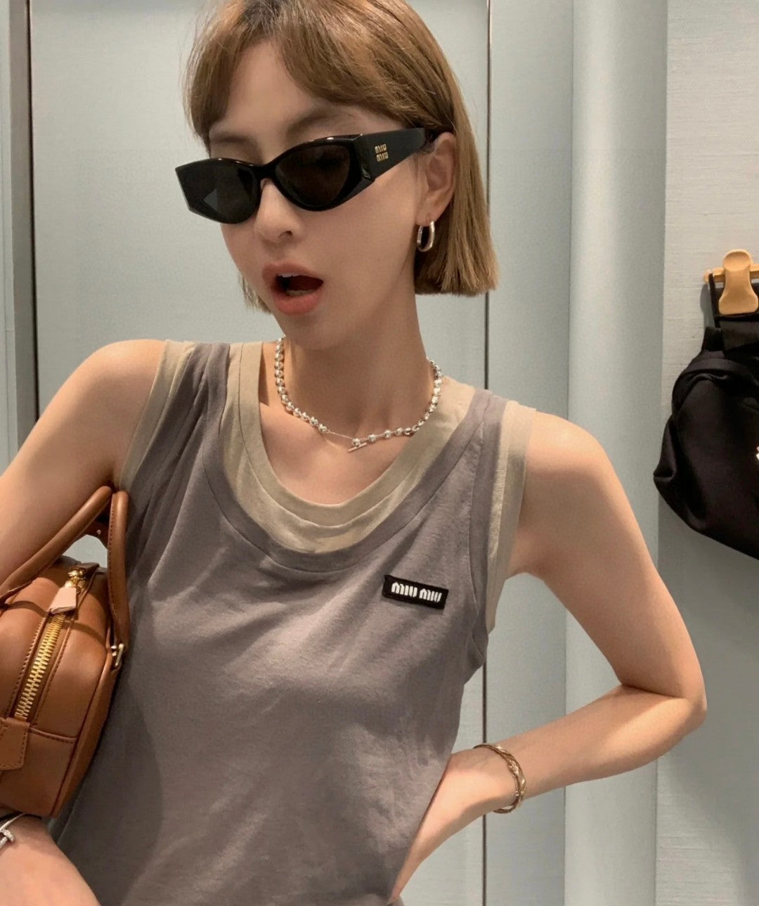 MIU MIU LOGO SUNGLASSES 576812 IN BLACK ACETATE