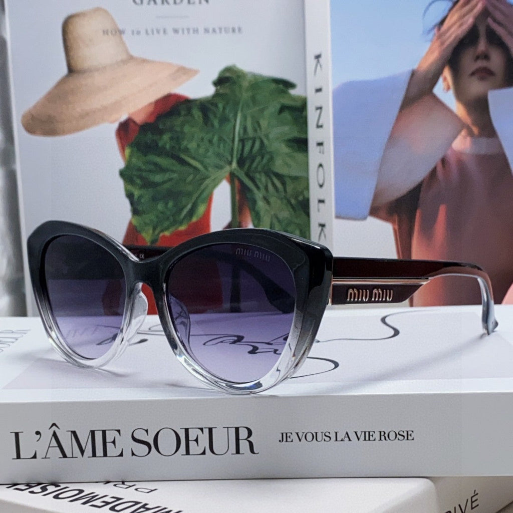 MIU MIU GLIMPSE SUNGLASSES 576813 IN BLACK AND CLEAR ACETATE