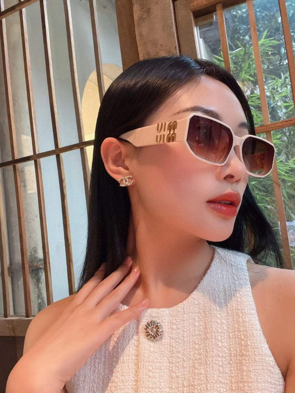 MIU MIU GLIMPSE SUNGLASSES 576819 IN WHITE ACETATE