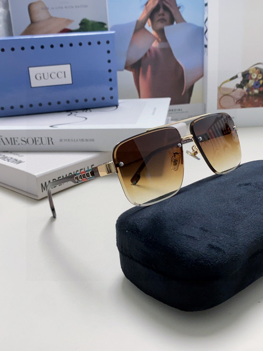 GUCCI RECTANGULAR FRAME SUNGLASSES 576873 IN METAL