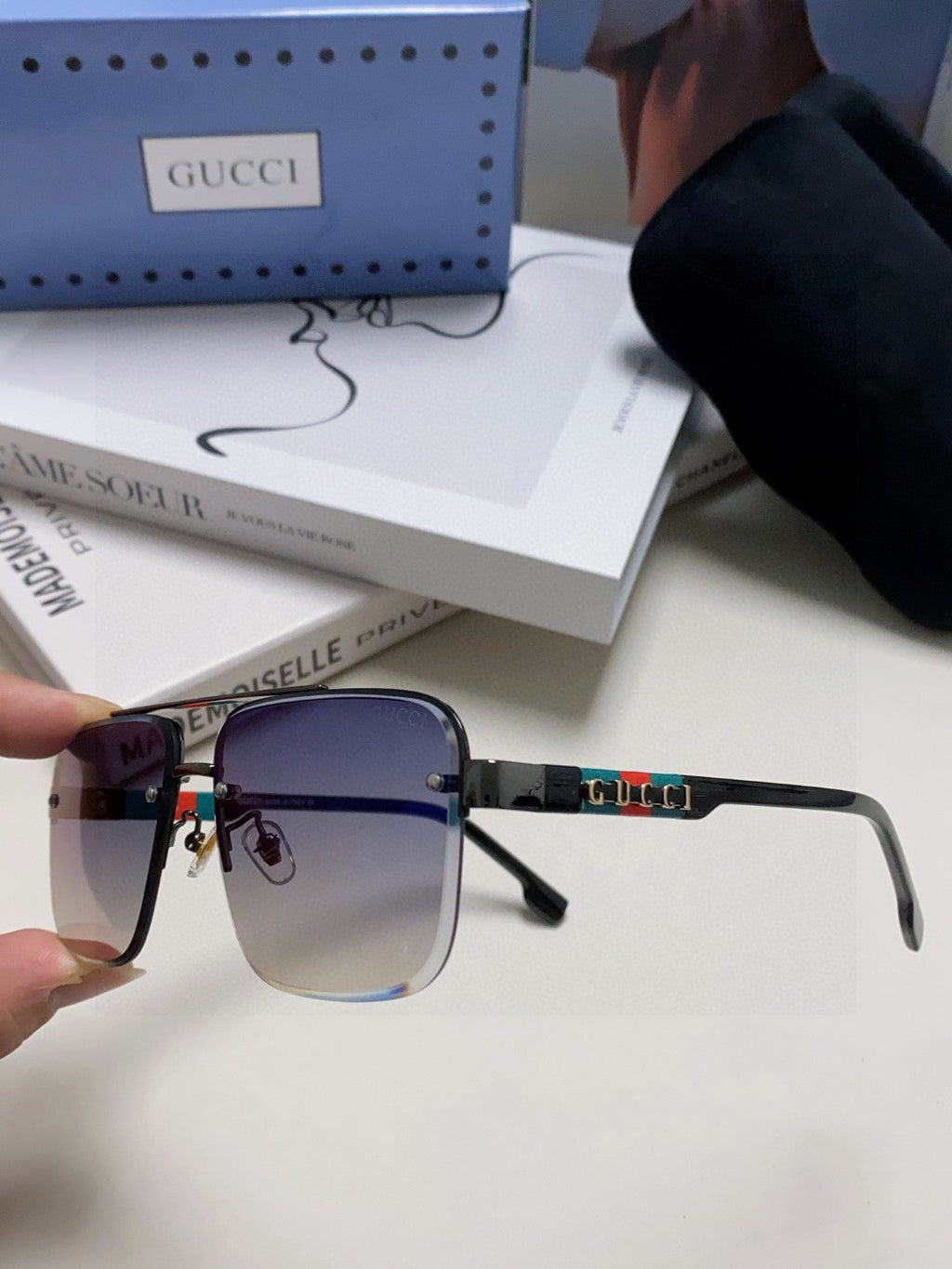GUCCI RECTANGULAR FRAME SUNGLASSES 576873 IN METAL
