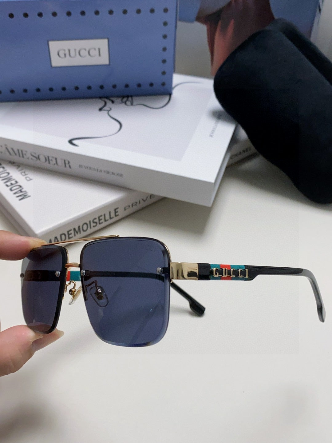 GUCCI RECTANGULAR FRAME SUNGLASSES 576873 IN METAL
