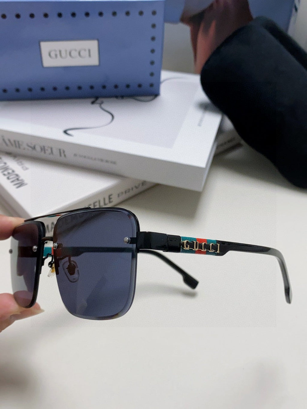 GUCCI RECTANGULAR FRAME SUNGLASSES 576873 IN METAL