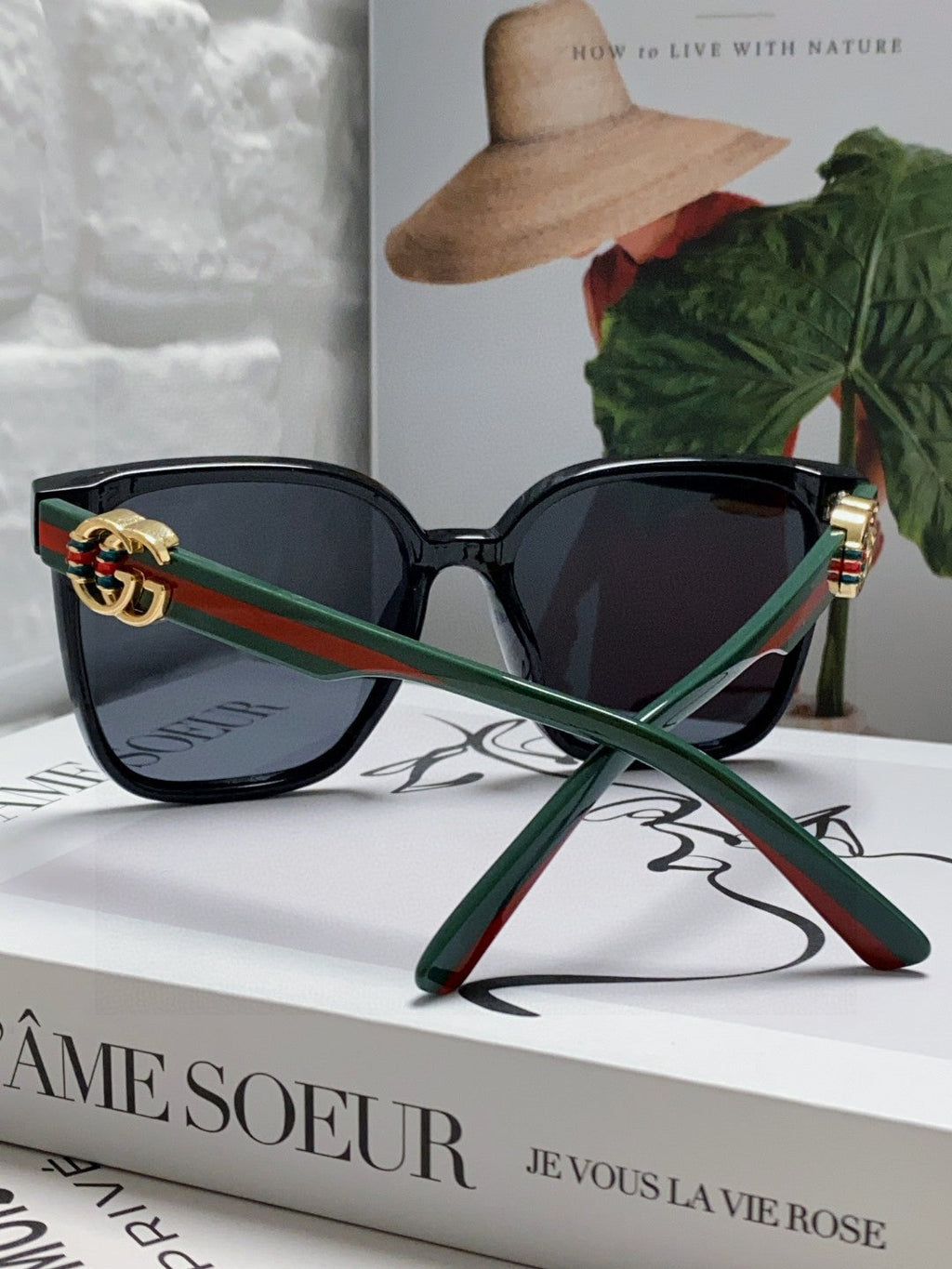 GUCCI EMBOSSED LOGO BUTTERFLY FRAME SUNGLASSES 576876 IN ACETATE
