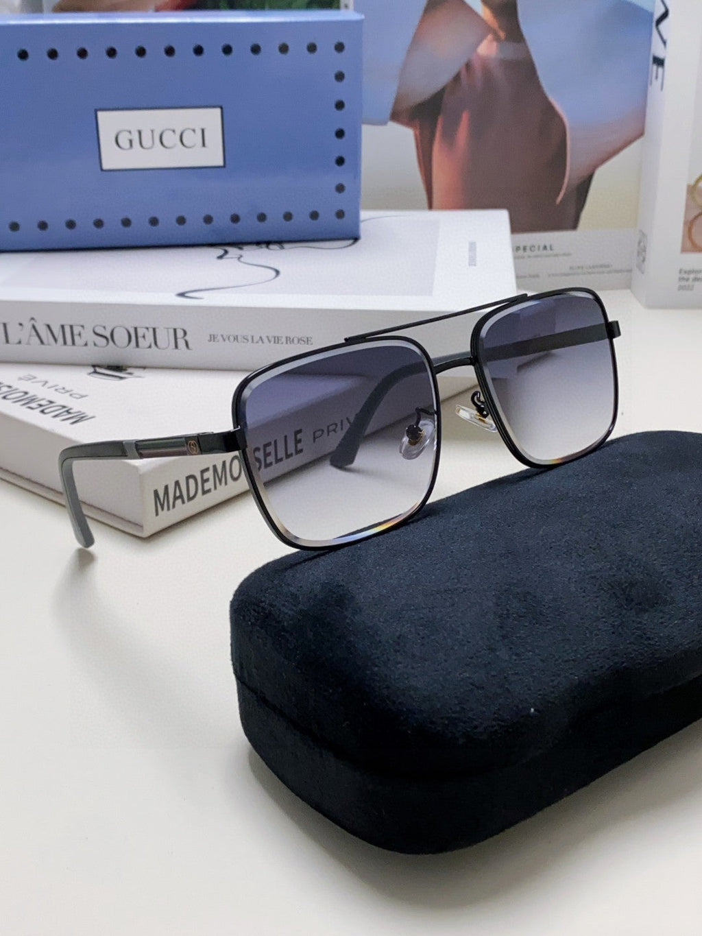 GUCCI SQUARE FRAME SUNGLASSES 576880 IN METAL