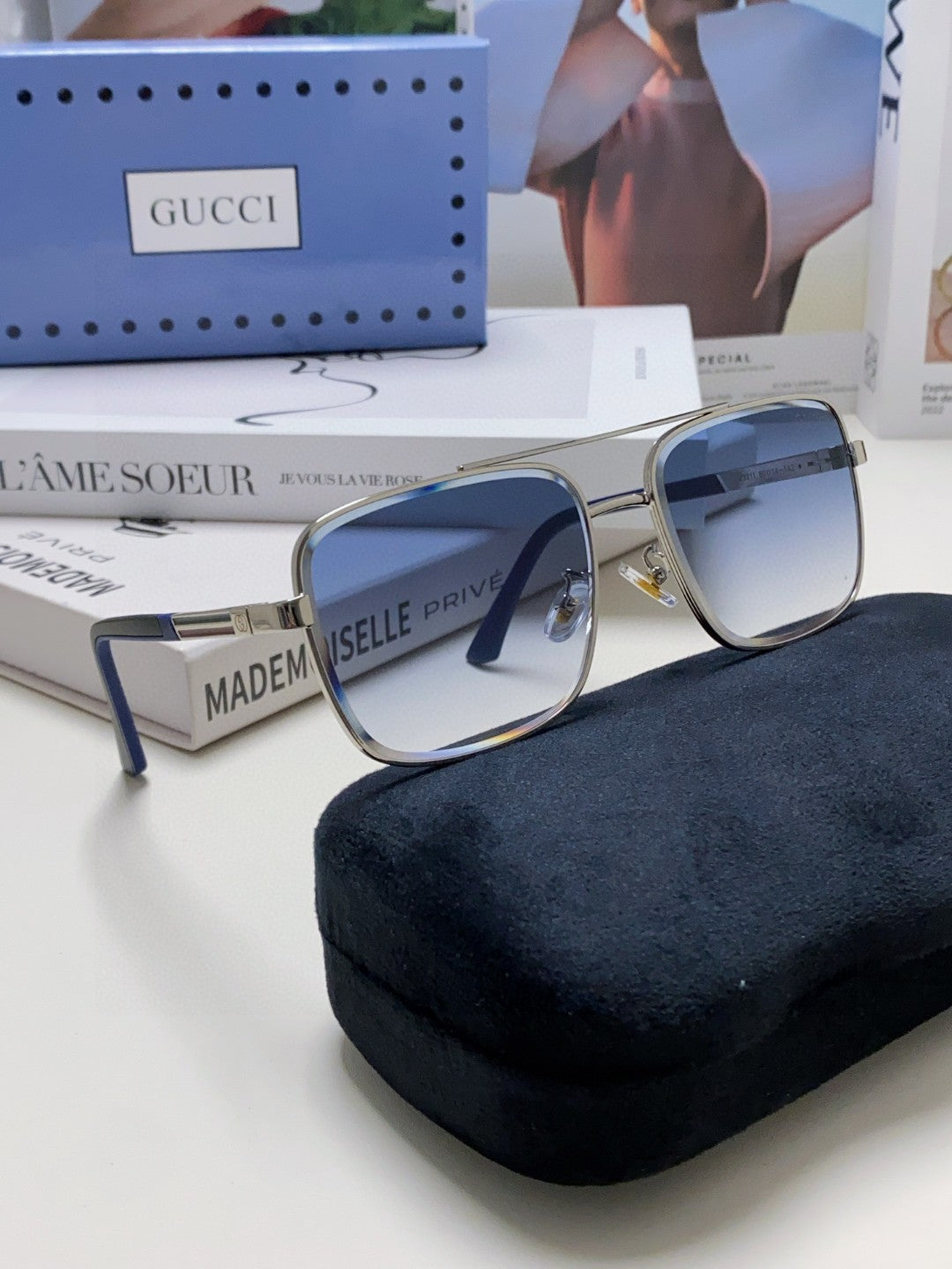 GUCCI SQUARE FRAME SUNGLASSES 576880 IN METAL