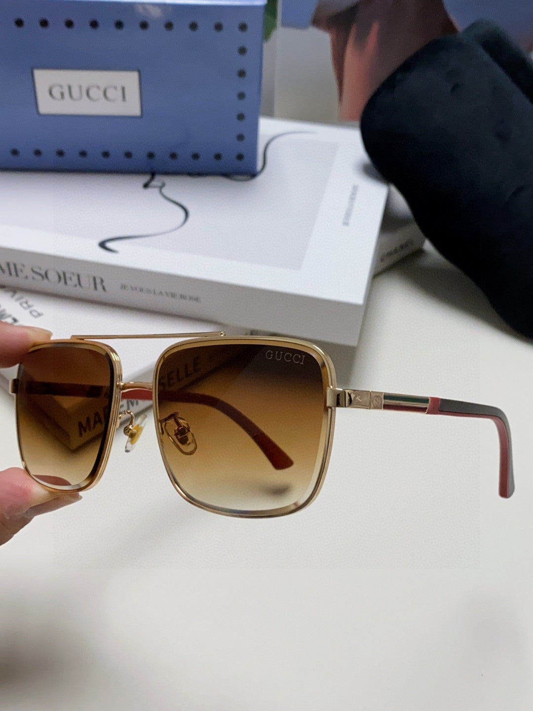 GUCCI SQUARE FRAME SUNGLASSES 576880 IN METAL