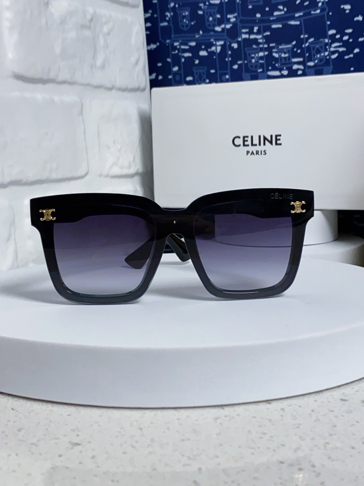 CELINE TRIOMPHE SUNGLASSES 548636 IN BLACK ACETATE GRADIENT SMOKE LENSES
