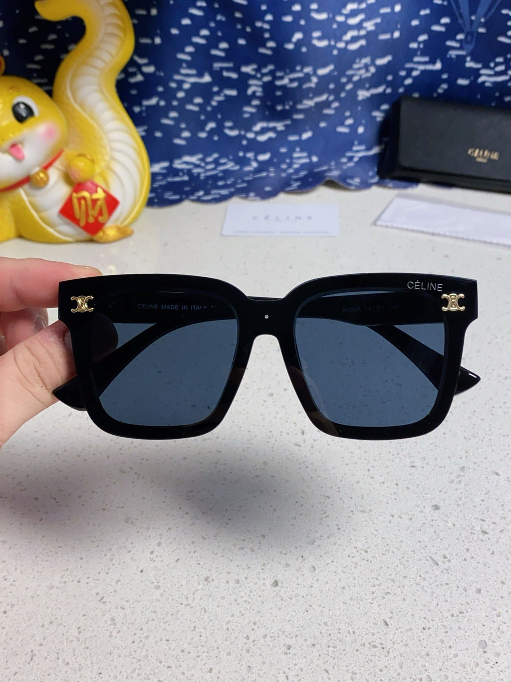 CELINE TRIOMPHE SUNGLASSES 548637 IN BLACK ACETATE