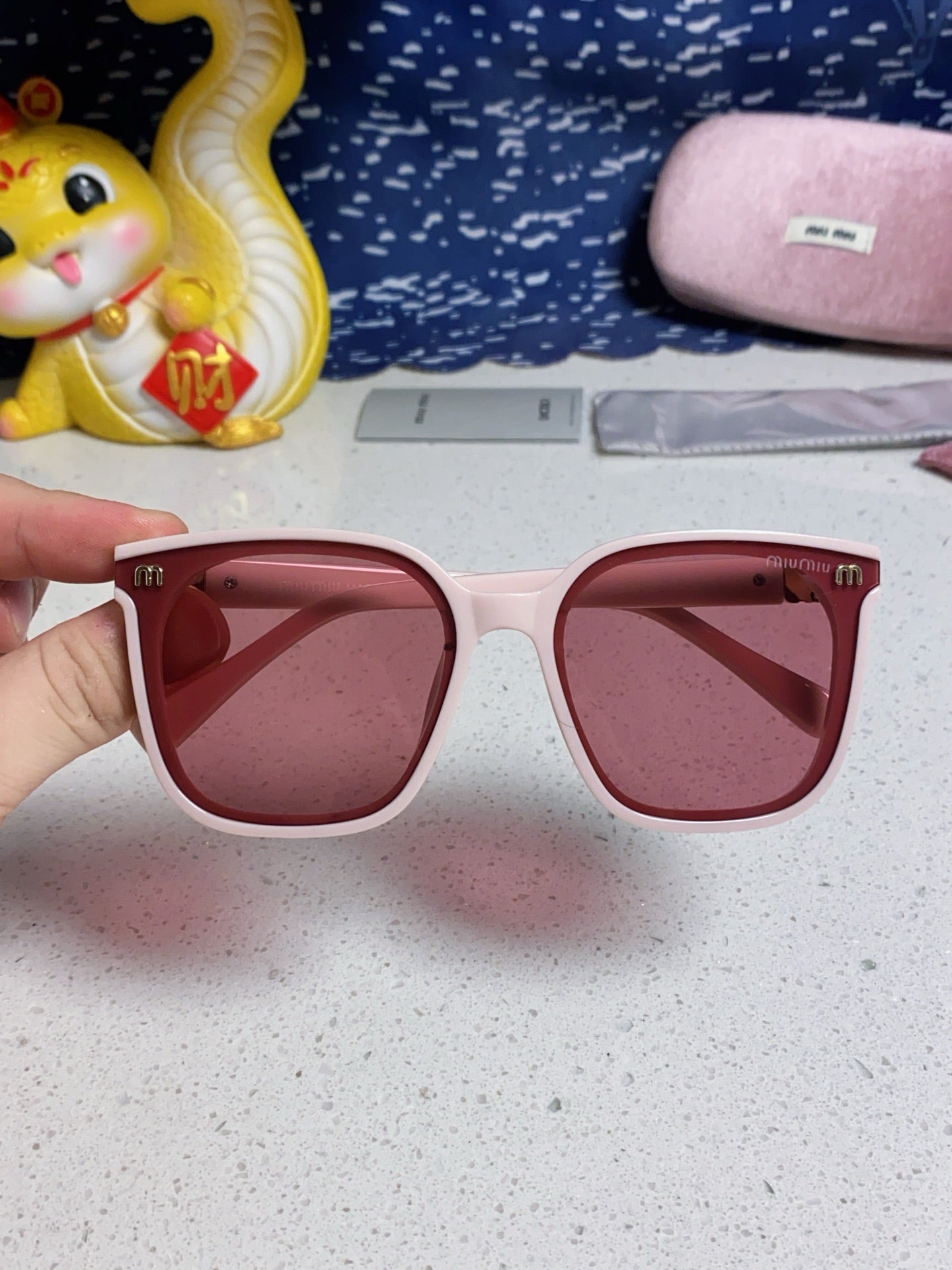 MIU MIU GLIMPSE SQUARE SUNGLASSES 554611 IN LIGHT PINK ACETATE