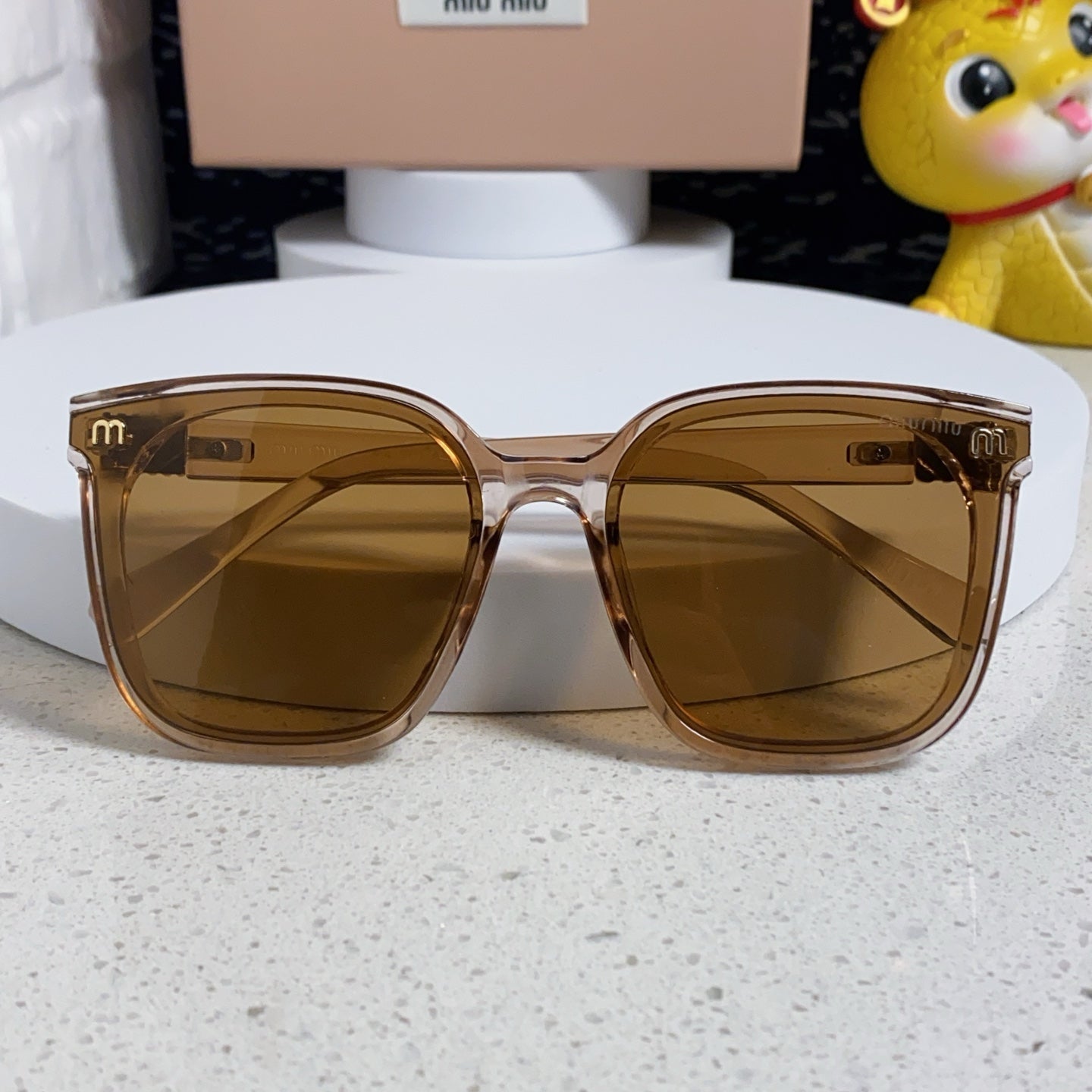 MIU MIU GLIMPSE SQUARE SUNGLASSES 554613 IN BROWN CLEAR ACETATE