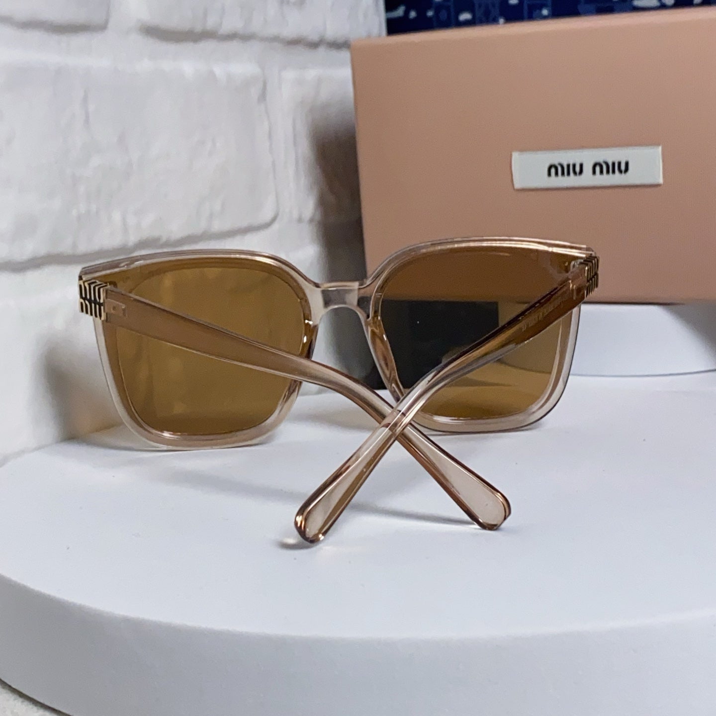 MIU MIU GLIMPSE SQUARE SUNGLASSES 554613 IN BROWN CLEAR ACETATE