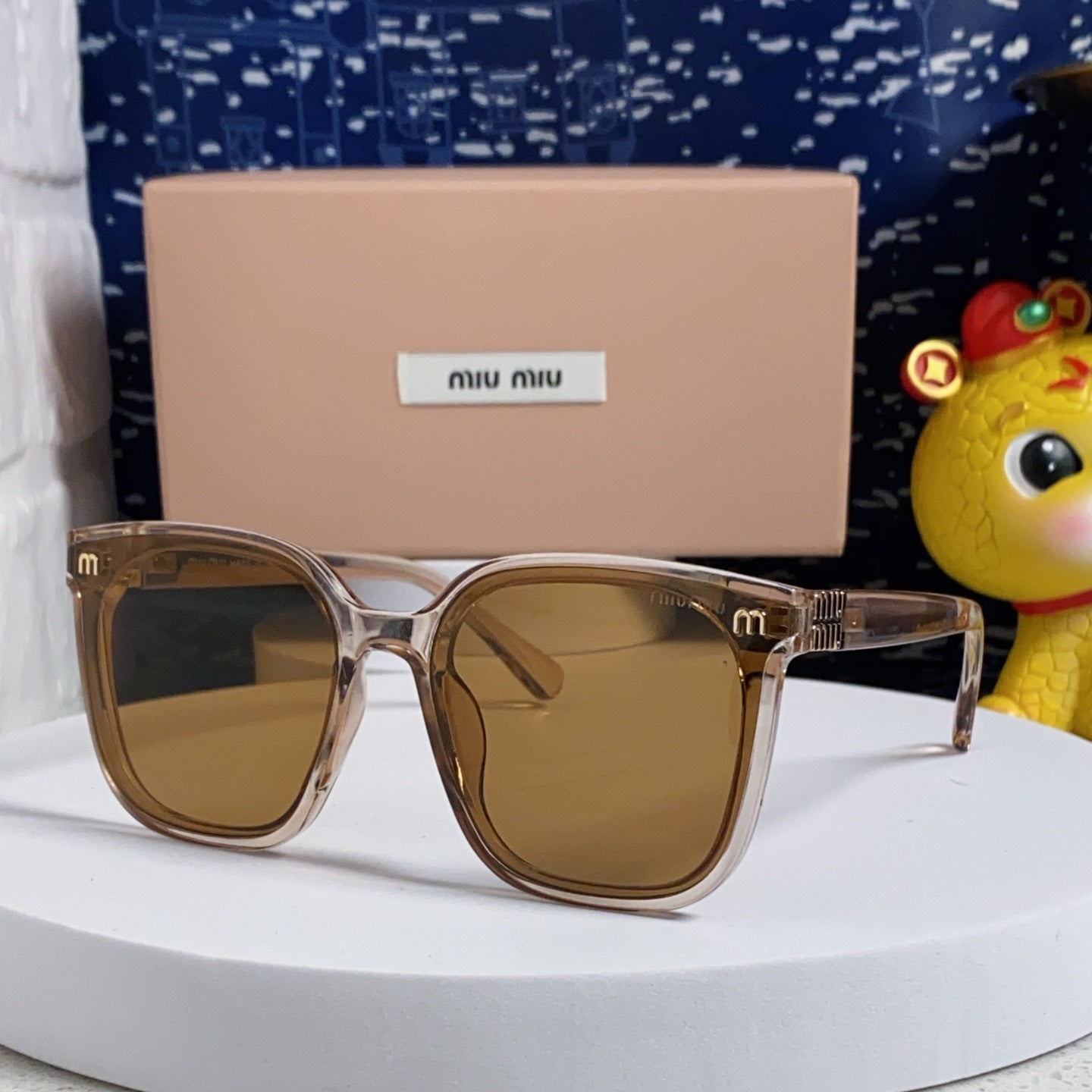 MIU MIU GLIMPSE SQUARE SUNGLASSES 554613 IN BROWN CLEAR ACETATE