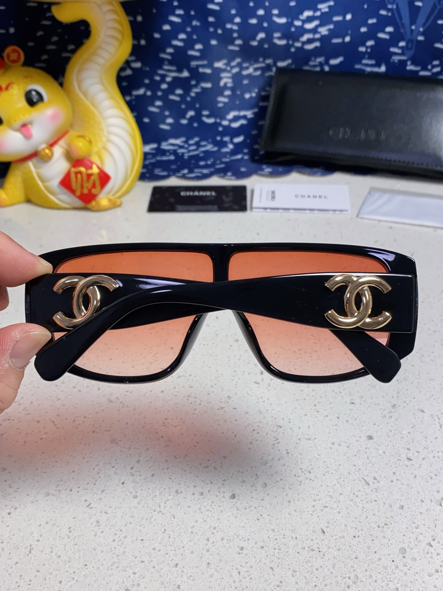 CHANEL SQUARE SUNGLASSES CH5495 IN BLACK ACETATE ORANGE SMOKE LENSES