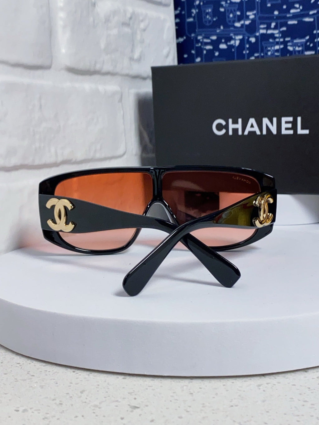 CHANEL SQUARE SUNGLASSES CH5495 IN BLACK ACETATE ORANGE SMOKE LENSES