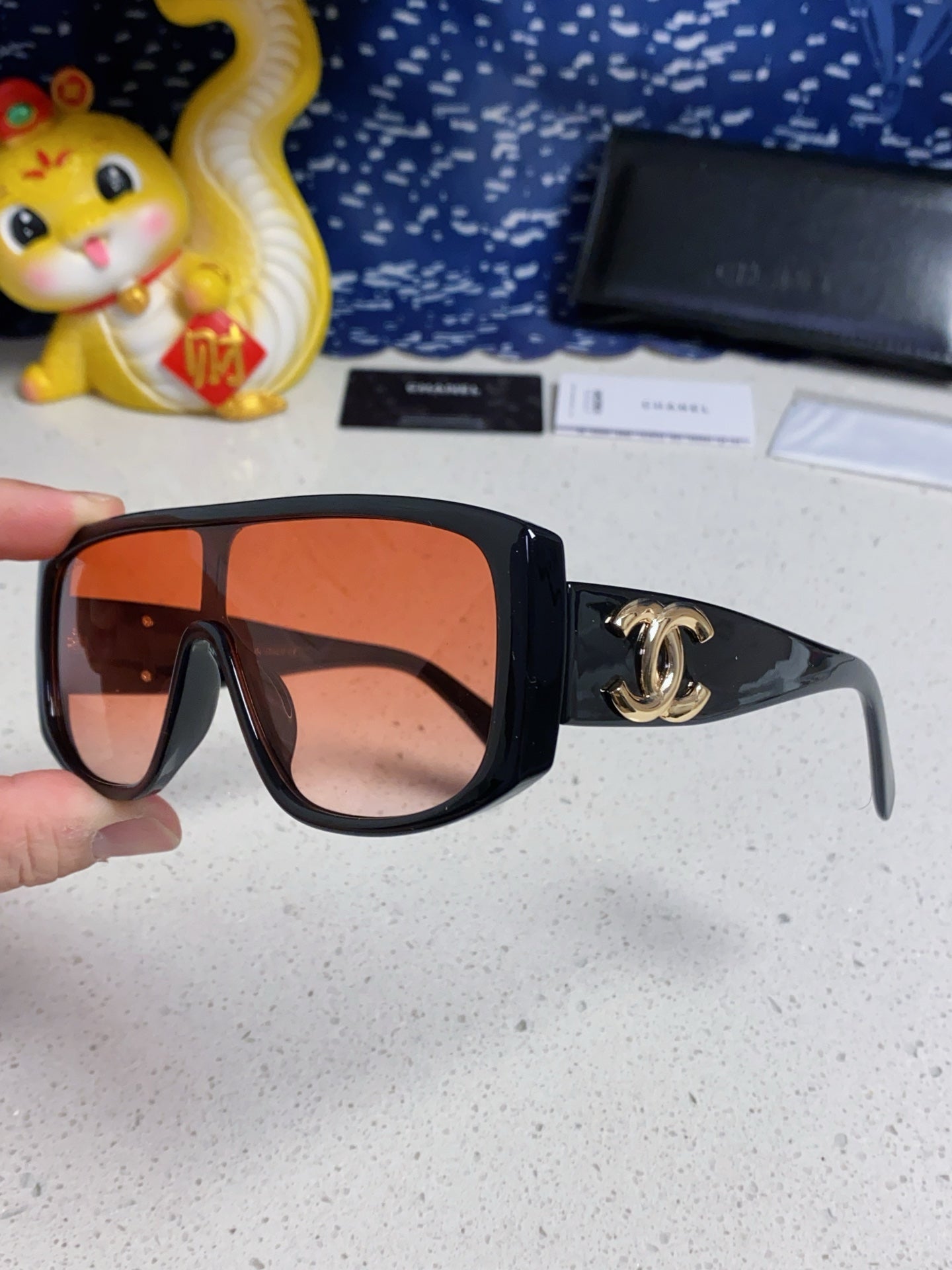 CHANEL SQUARE SUNGLASSES CH5495 IN BLACK ACETATE ORANGE SMOKE LENSES