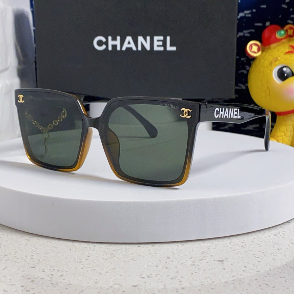 CHANEL SQUARE SUNGLASSES 641808 IN BLACK OMBRE ORANGE ACETATE GOLD CHAIN