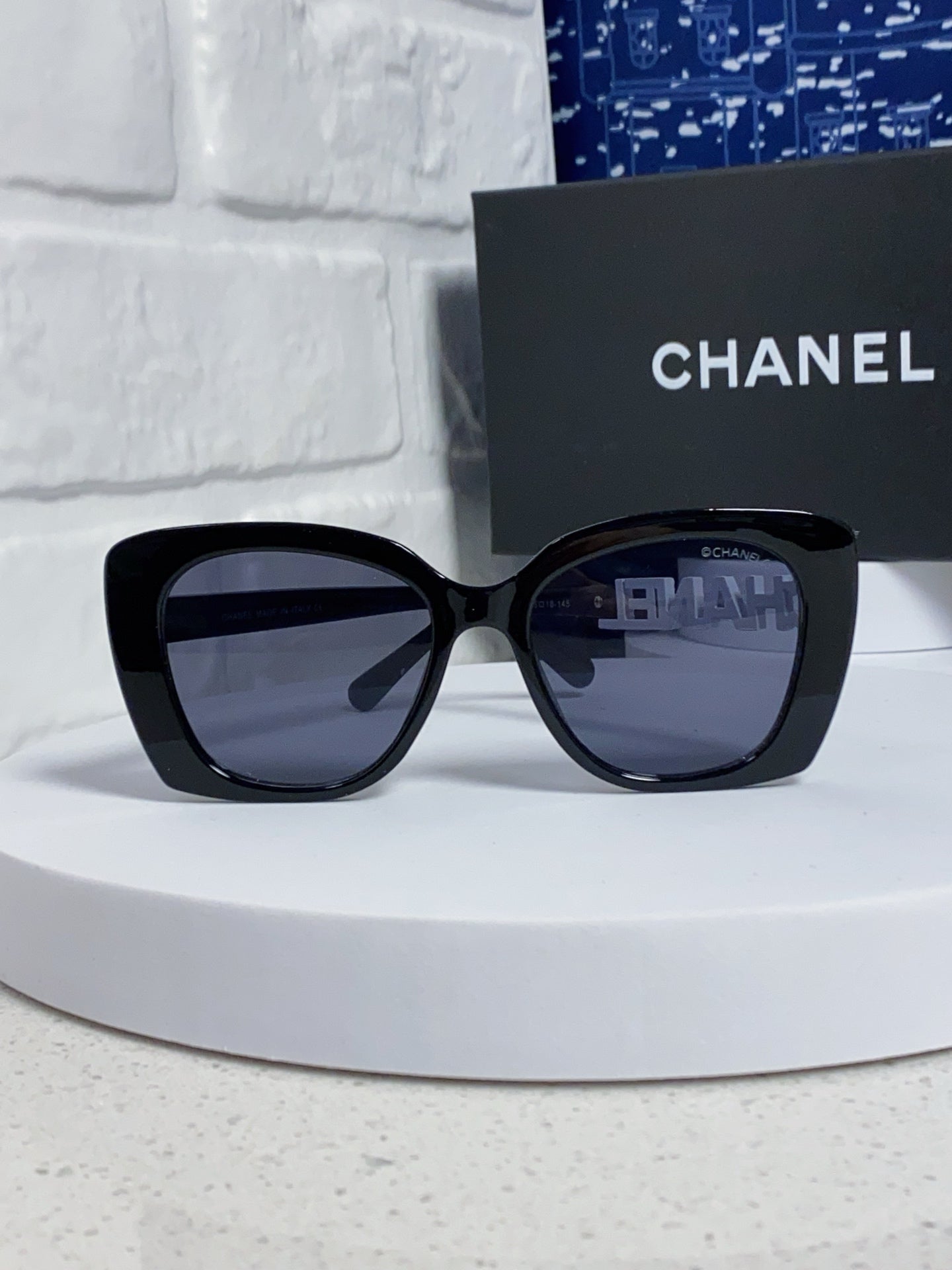 CHANEL BUTTERFLY SUNGLASSES 641815 IN BLACK ACETATE WHITE METAL LOGO