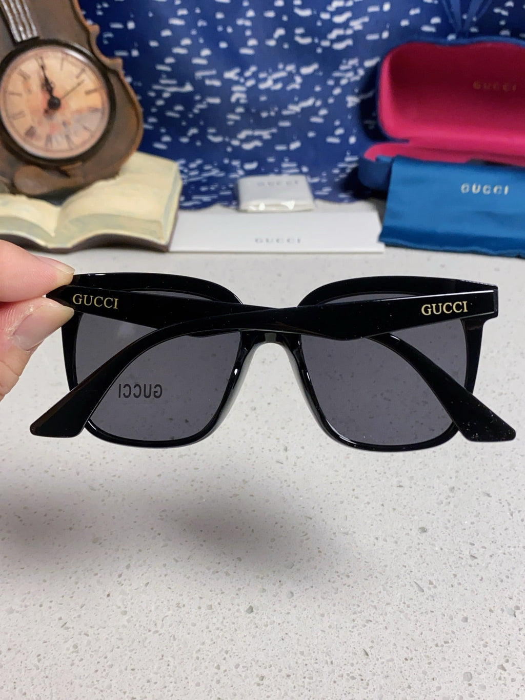 GUCCI SQUARE FRAME SUNGLASSES 575854 IN BLACK ACETATE