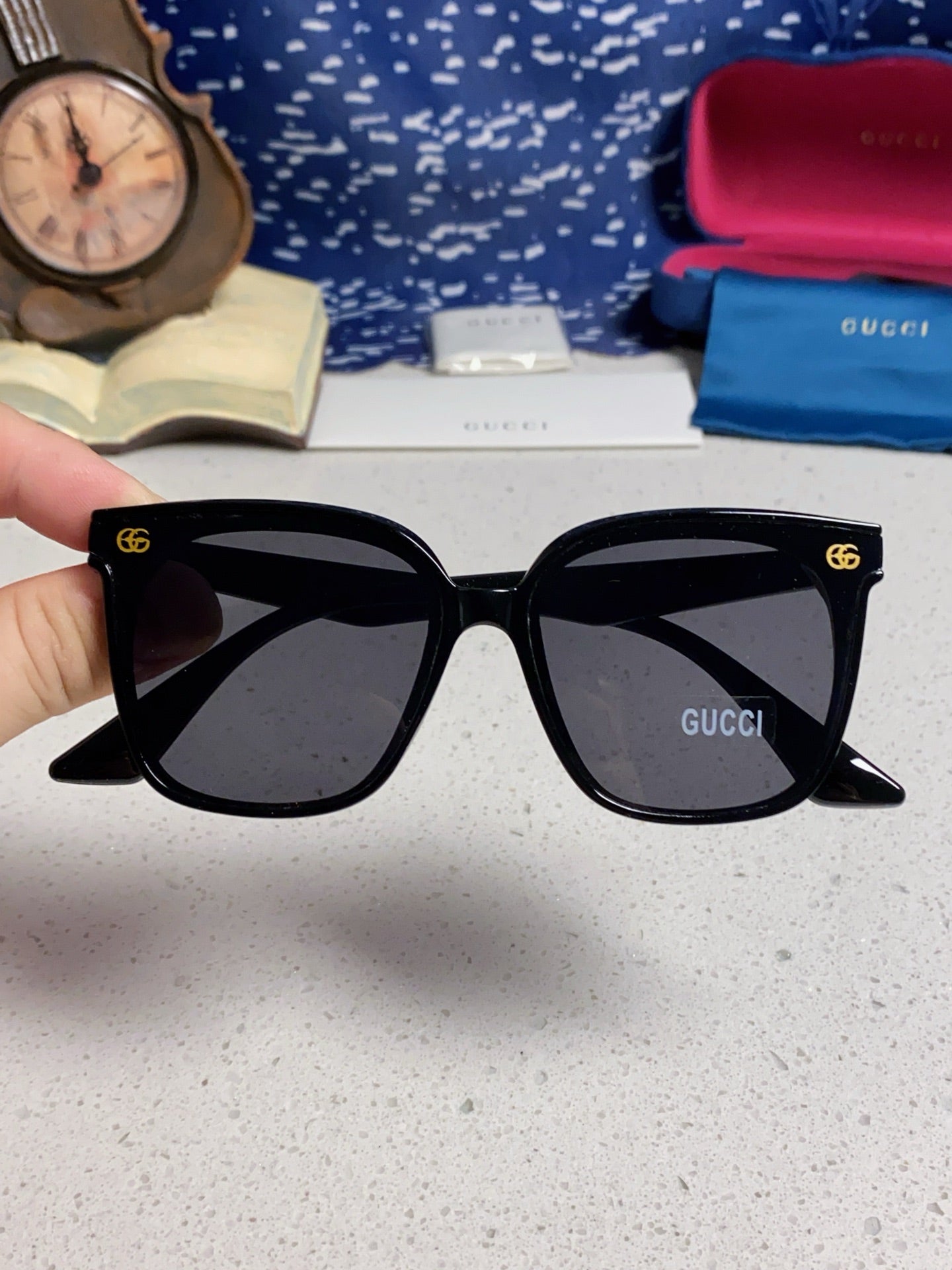 GUCCI SQUARE FRAME SUNGLASSES 575854 IN BLACK ACETATE