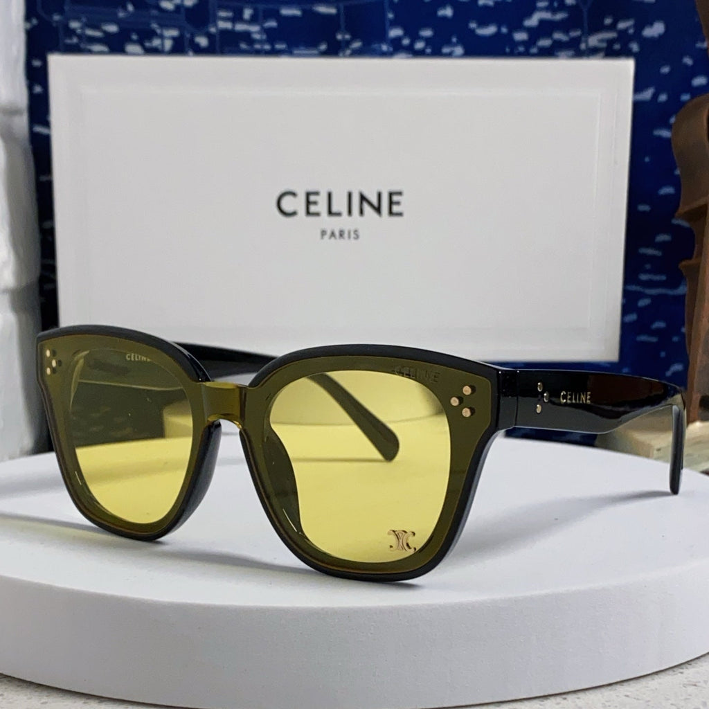 CELINE SQUARE SUNGLASSES 575840 IN BLACK ACETATE GREEN LENSES