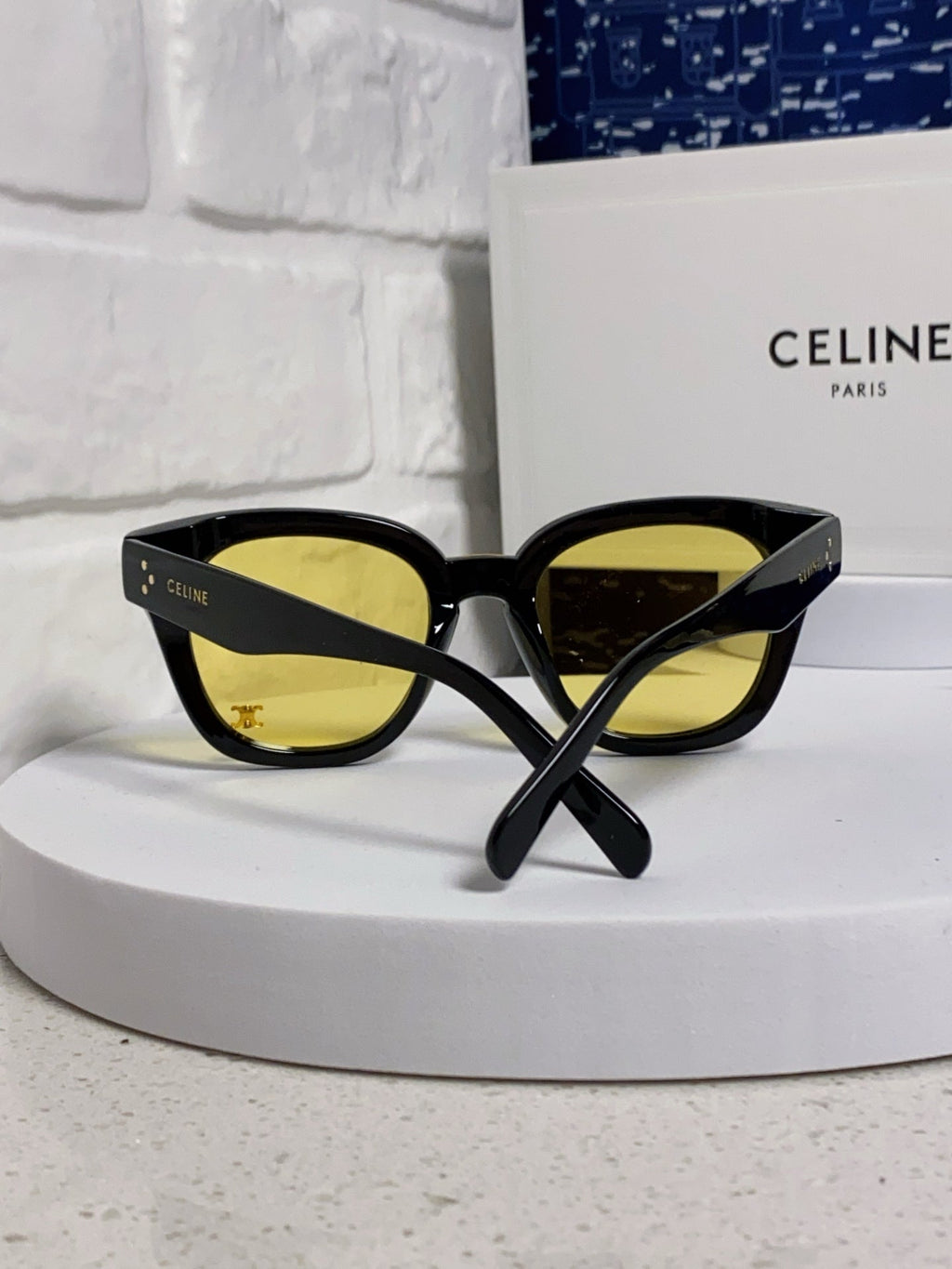 CELINE SQUARE SUNGLASSES 575840 IN BLACK ACETATE GREEN LENSES